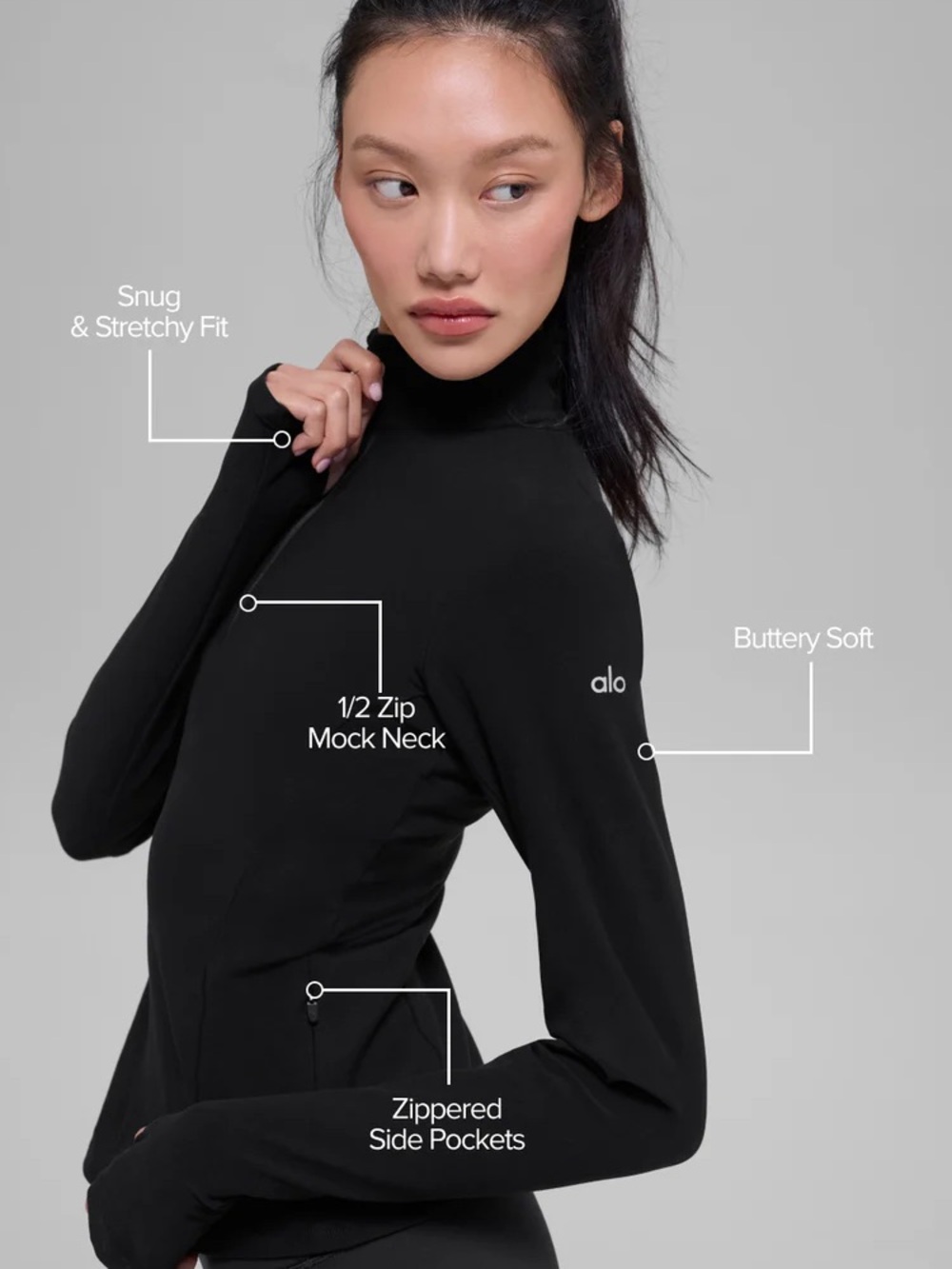 Brand new with Tag ALO Yoga Black Half-Zip Alosoft 1/2 Zip Rapid Pullover